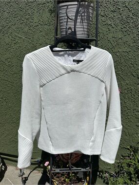 Maje White Ribbed Long-Sleeve Structured Top